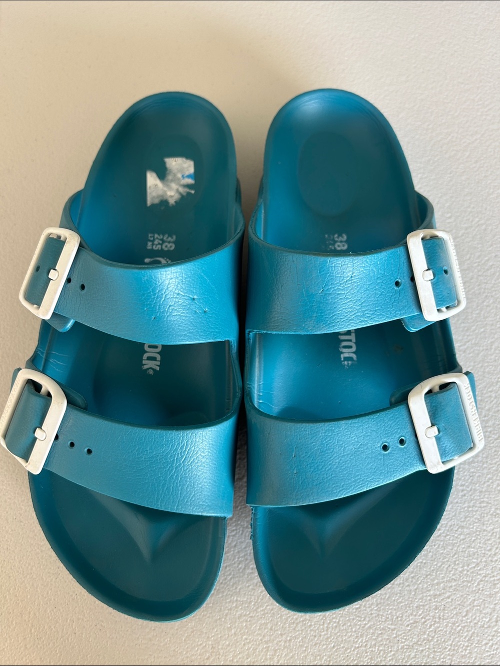 Birkenstock Arizona EVA Slide in Blue with White Buckles 38 - Picture 6 of 7